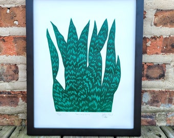 Impresión linograbada de planta de serpiente