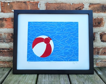 Impresión linograbada de pelota de playa