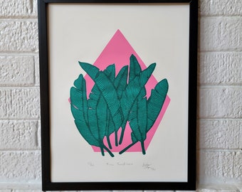 Linograbado de hoja de plátano