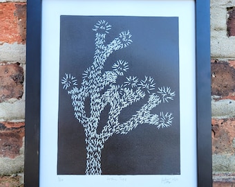 Impresión linograbada del árbol de Joshua