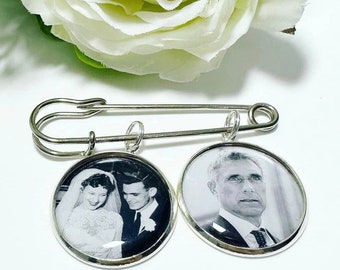 Custom 2 Photo Lapel Pin. Memorial lapel pin,  kilt pin Funeral photo pin, wedding photo pin  groom memorial photo - custom photo charm