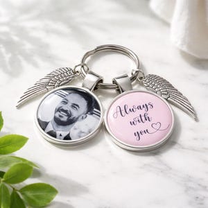 Memorial photo keyring 'Always with you' loved one keepsake loss Personalised keyring with charm added death of loved one memory