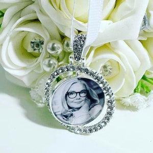 DOUBLE SIDED Wedding Bouquet Memory Photo Charm Diamante Charm Bridal bouquet charm Memorial bride gift lost loved ones loss remembrance