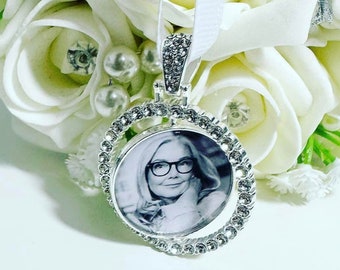 DOUBLE SIDED Wedding Bouquet Memory Photo Charm Diamante Charm Bridal bouquet charm Memorial bride gift lost loved ones loss remembrance