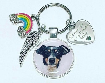 Dog personalised photo keyring, pet memorial gift, pet sympathy, cat memorial photo gift, meet you at the rainbow bridge