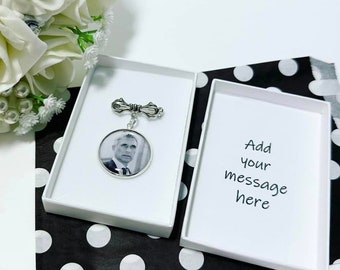 Groom Photo Buttonhole Charm in box custom message Personalised  Boutonniere Photo charm Memorial lapel Photo Pin Lightweight photo charm