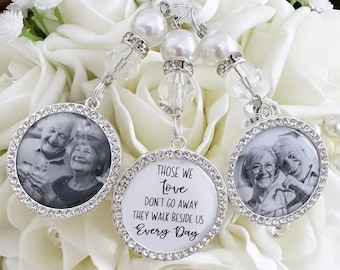 Wedding photo bouquet charm Diamante Memorial Charm Personalised Bride - with beads personalised with your photos Those we love