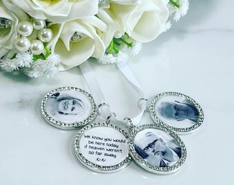 Wedding bouquet photo charm * diamante bouquet charm * 4 discs * We know you would be here today if heaven werent so far away