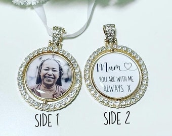 Mum Gold DOUBLE SIDED Wedding Bouquet Memory Photo Charm - you are with me always - Diamante Charm - Bridal bouquet charm - Memorial