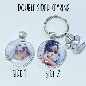 Dog personalised DOUBLE SIDED photo keyring, you left paw prints on my heart loss gift memorial cat keyring