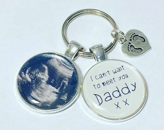 Daddy personalised baby scan photo keyring, Cant wait to meet you Daddy, Fathers day gift