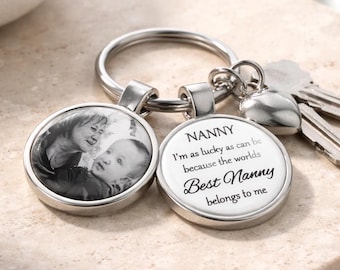 NANNY personalised photo keyring - I'm as lucky as can be because the worlds best Nanny belongs to me - mothers day from daughter son