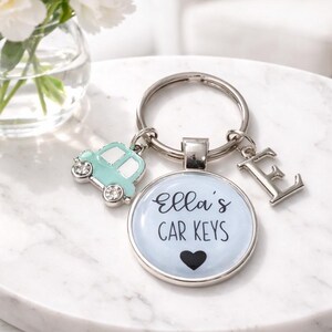 Personalized New Driver Keyring: Car & Initial Charm