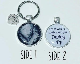 DADDY baby scan photo keyring - DOUBLE SIDED -  Cant wait for cuddles with you Daddy, Fathers day gift