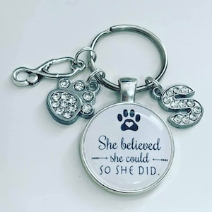 Vet Nurse Keyring, Personalised with Initial, Stethoscope & Paw (25mm Disc)