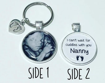 Personalised Nanny baby scan photo keyring - DOUBLE SIDED -  Cant wait for cuddles with you Nanny, Mothers day gift birthday