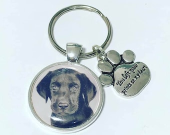 Dog personalised photo keyring, you left paw prints on my heart, loss gift, memorial, cat keyring