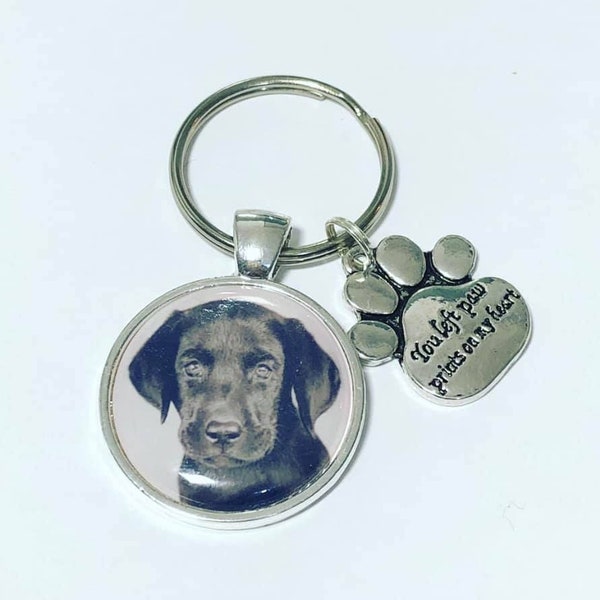 Dog personalised photo keyring, you left paw prints on my heart, loss gift, memorial, cat keyring