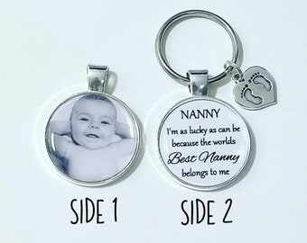 NANNY personalised DOUBLE SIDED photo keyring - I'm as lucky as can be because the worlds best Nanny belongs to me