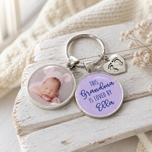 Grandma Photo Keyring, Personalised Disc (Loved by Grandchildren)