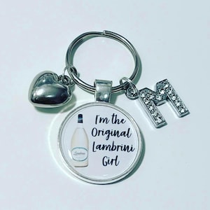 Lambrini Keyring: Rose or White Wine Design - Silver Heart Charm
