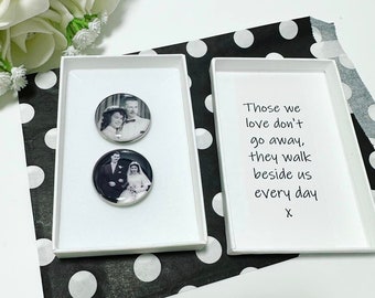 Memorial pin badge in gift box - Custom Photo Lapel Pin - Memorial lapel pin - In memory lapel pin - Funeral photo pin - Wedding photo pin