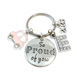 New Driver Keychain: So Proud of You, Car Charm & Initial
