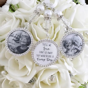 Wedding photo bouquet charm Diamante Memorial Charm Personalised Bride - with beads personalised with your photos Those we love