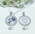 DOUBLE SIDED Wedding Bouquet Memory Photo Charm - With you on your Special Day - Diamante Charm - Bridal bouquet charm - Memorial