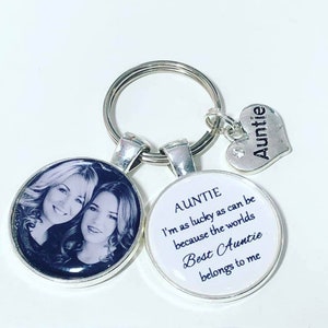 Auntie personalised photo keyring, I'm as lucky as can be becasue the world's best Auntie belongs to me image 1