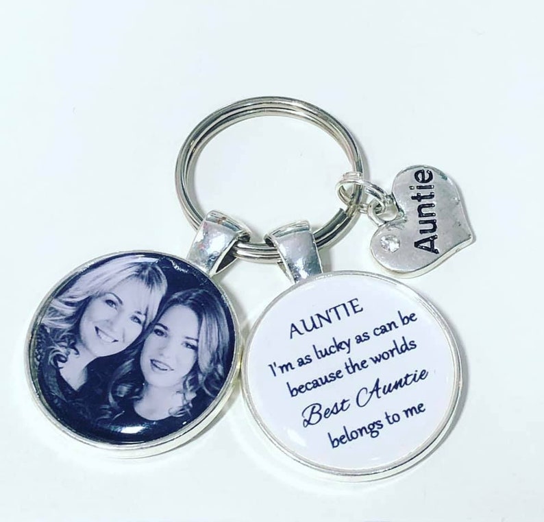 Auntie personalised photo keyring, I'm as lucky as can be becasue the world's best Auntie belongs to me image 1