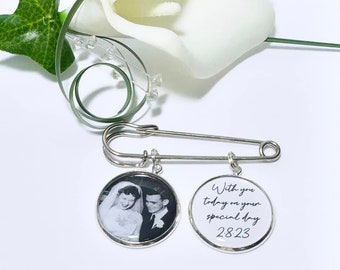 Custom Photo Lapel Pin, Memorial lapel pin,  with you on your special day, kilt pin Funeral photo pin, wedding photo pin  groom memorial