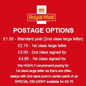 The image is a promotional poster for Royal Mail's postage options, providing details on the cost and delivery options for sending letters.