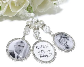 Diamante Wedding Bouquet Photo Memorial Charm: "Walk with me Today"