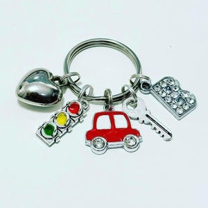 New Driver Keychain Gift: Car, Traffic Light & Initial Charm