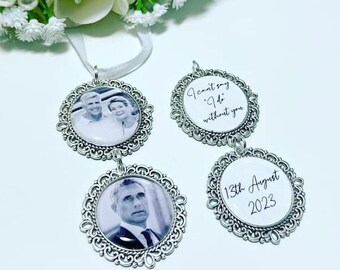 Double sided Wedding bouquet photo memorial charm  Bridal bouquet charm I can't say I do without you