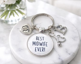 Midwife Keyring - Personalised Thank You with Baby Footprint Charm