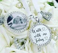 Wedding Bouquet Memory Photo Charm -  Walk with me Today - Diamante Charm - Bride Pendant - diamante bouquet charm Memorial