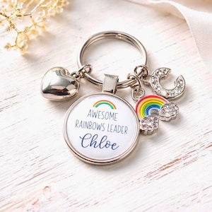 Rainbows Leader Keyring: Personalised Name, Silver Camping Charms