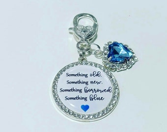 Something old something new something borrowed something blue - bride gift - blue horseshoe charm - blue heart charm - bouquet charm wedding