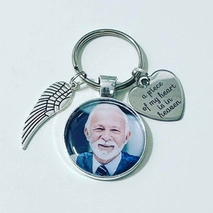 Personalised Photo keyring - Memorial keychain - Memory Gifts -  Lost Love Keepsake - A piece of my heart is in heaven - angel wing - passed