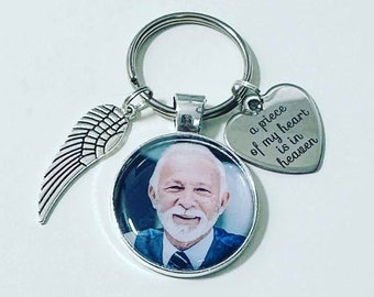 Personalised Photo keyring - Memorial keychain - Memory Gifts -  Lost Love Keepsake - A piece of my heart is in heaven - angel wing - passed