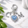 Something blue charm crystal blue heart personalised keepsake with Bride & Groom initial charms added brides wedding flowers blue keepsake