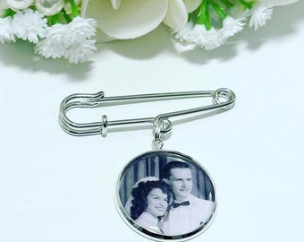 Custom Photo Lapel Pin - Memorial lapel pin -  kilt pin - Funeral photo pin - wedding photo pin - groom memorial photo - custom photo charm