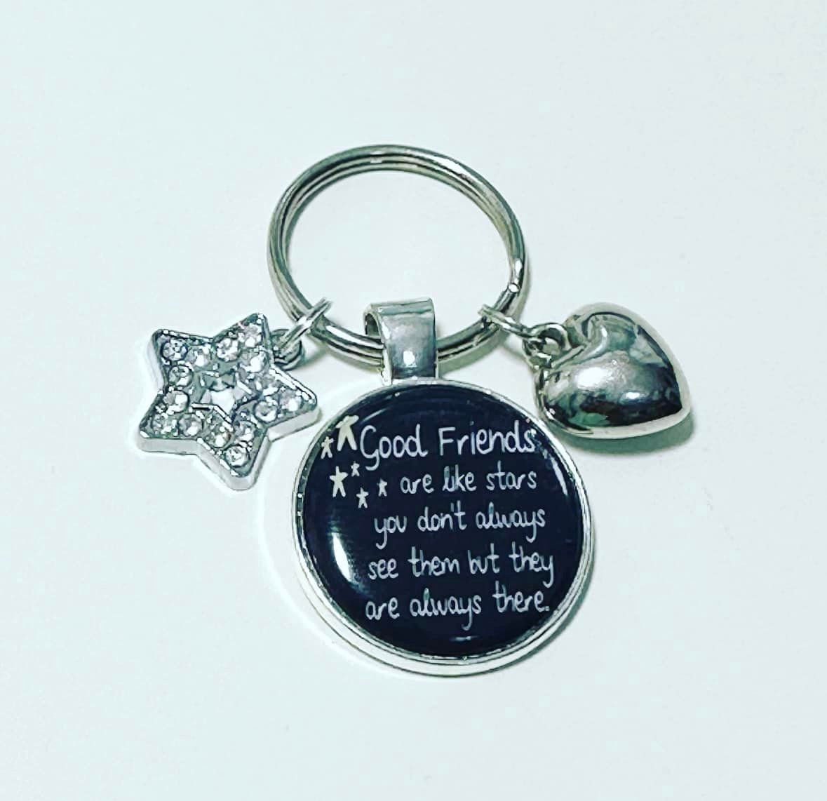 "Good Friends Are Like Stars" Keychain For Women & Men - Stainless Steel Friendship Gift With Velvet Bag - View #8
