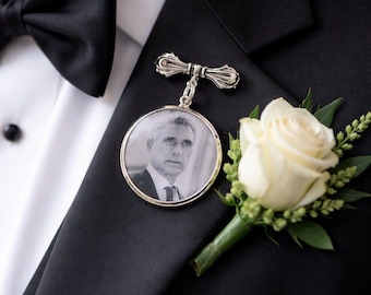 Custom Wedding Gift for Groom Wedding Lapel Pin, Boutonniere Photo Charm with Pictures, Memorial Pin for Groom, Personalised lapel Photo Pin
