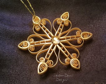 Metallic Gold Quilled Snowflake Christmas Ornament- Gift Boxed