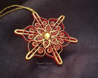 Red & Gold Quilled Snowflake Christmas Ornament