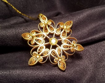 Gold Quilled Snowflake Ornament with Genuine Swarovski Crystals