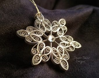 Silver Quilled Snowflake Ornament with Genuine Swarovski Crystals